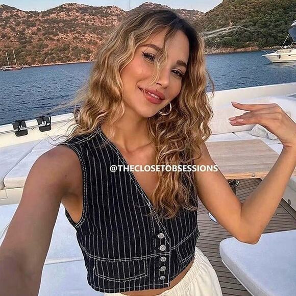 Zara Jackets & Blazers - ZARA Cropped Sleeveless Vest NWT | Striped Button-Front Denim Look M